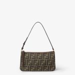 FENDI Flat Baguette Pouch Tobacco brown FF jacquard fabric pouch